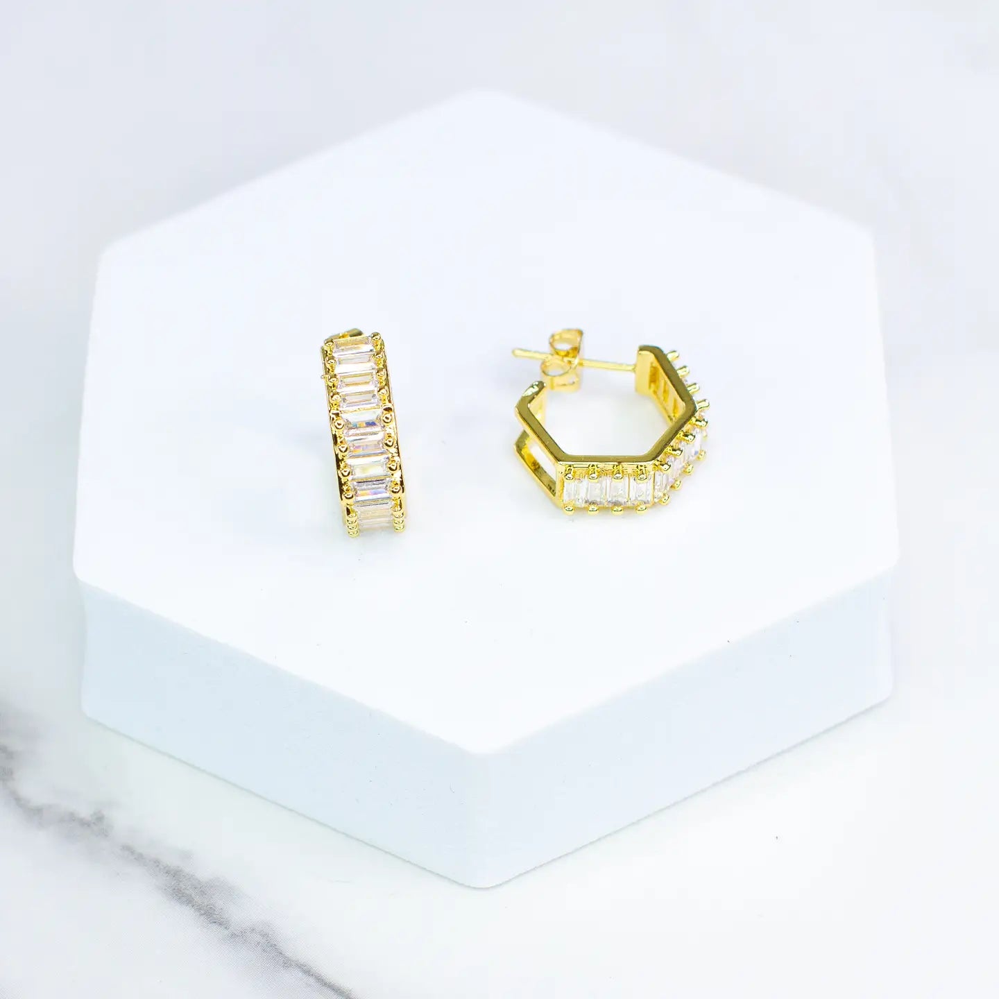 Cz Baguette Huggie Hoop Earrings