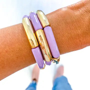 Lavender & Gold Tube Bangle Bracelet
