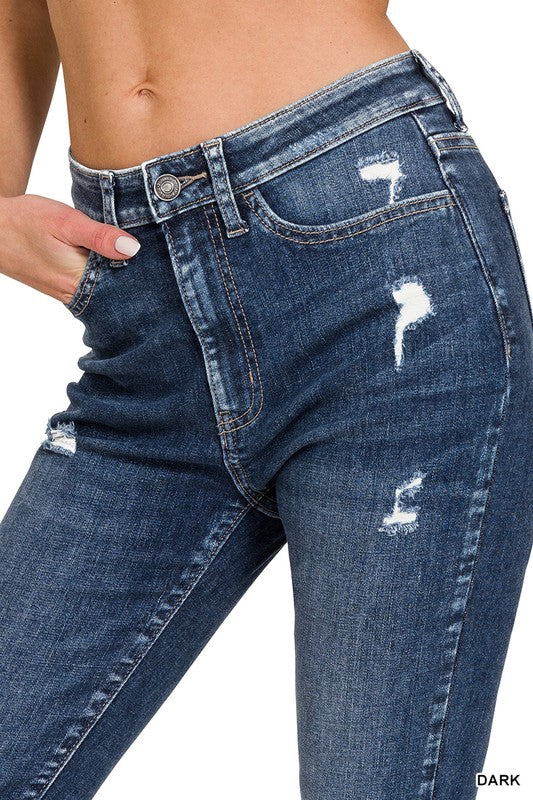Riverbend Distressed Denim High Rise Cropped Skinny Denim Pants