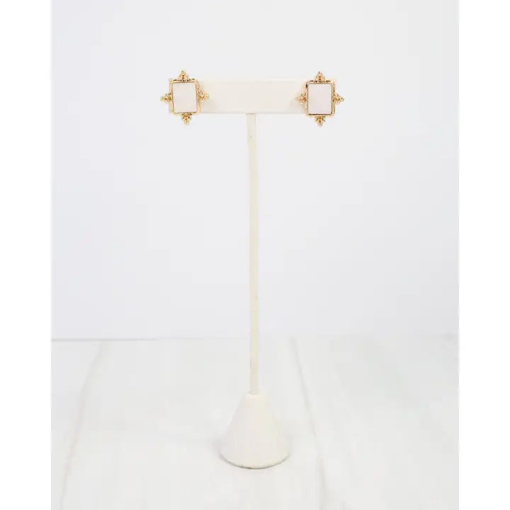 Hillsbon Mother of Pearl Square Stud Earrings - Gold