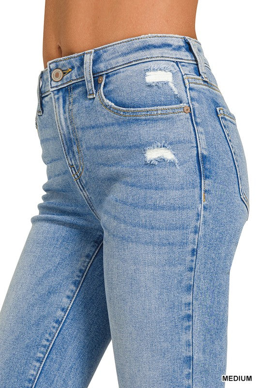 Medium Washed Kick Crop Flare Denim Pants
