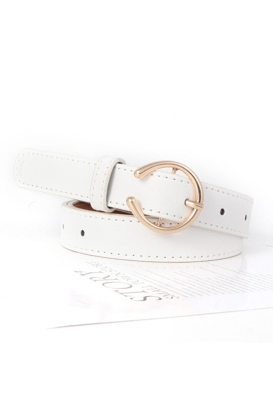 Open Circle Pin Buckle Fashion Belt - Ivory
