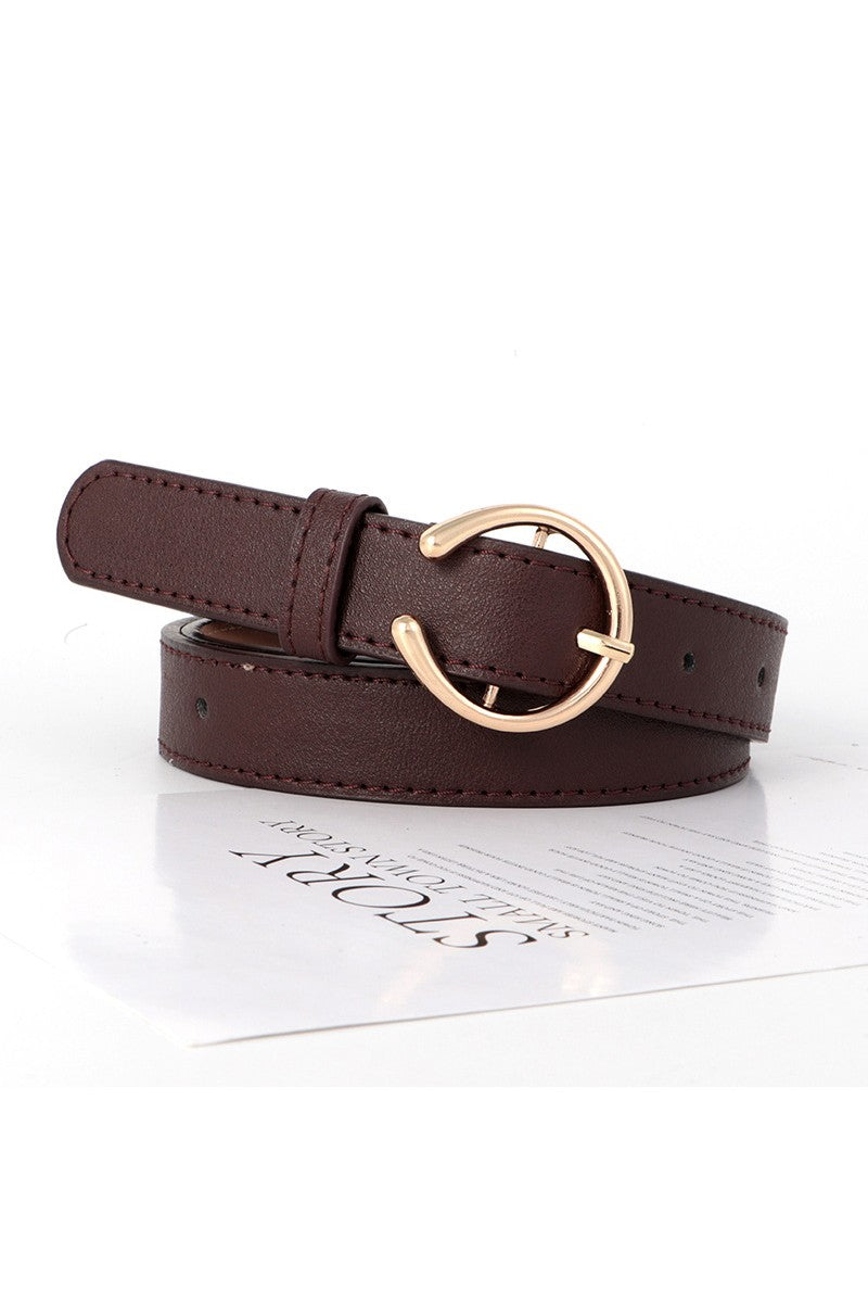 Open Circle Pin Buckle Fashion Belt - Brown