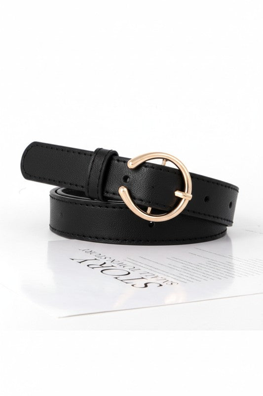 Open Circle Pin Buckle Fashion Belt - Black