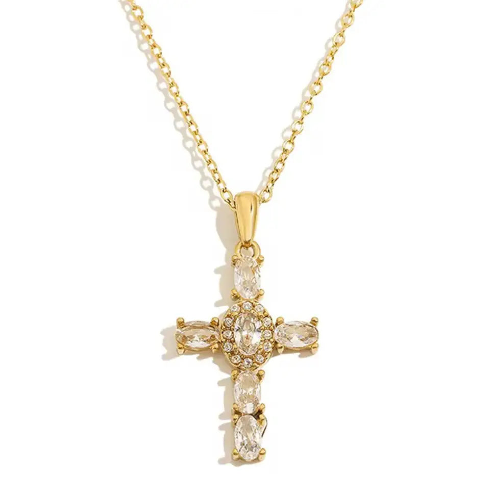 Cross Oval Cz Necklace Waterproof