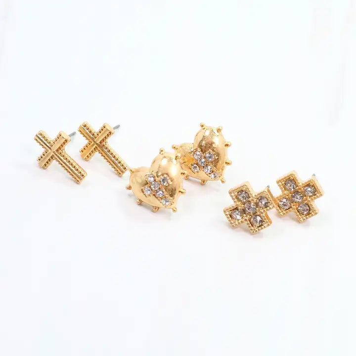 Minton Cross Earring Set Worn Gold