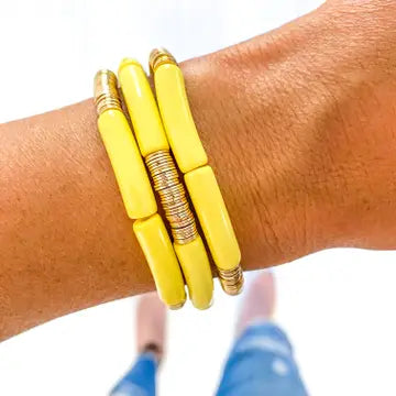 Yellow + Wide Gold Disc Bangle Bracelet
