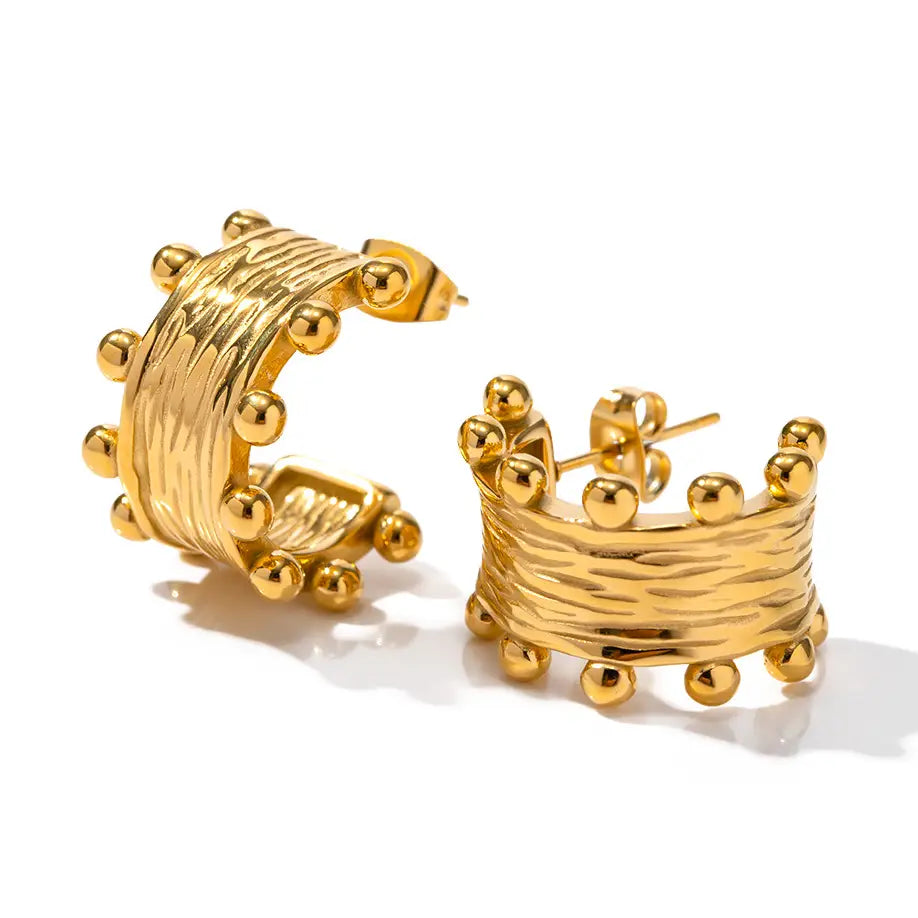 Crown Textured Hoop Earrings Waterproof