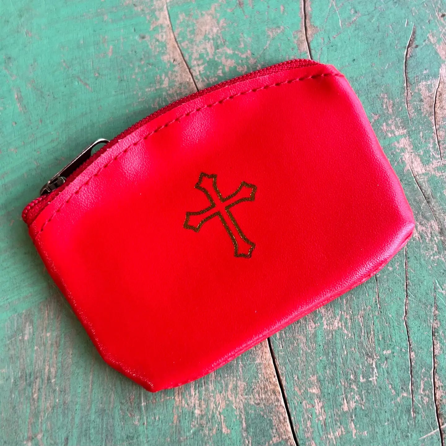 Vinyl Rosary Zipper Pouch- Red