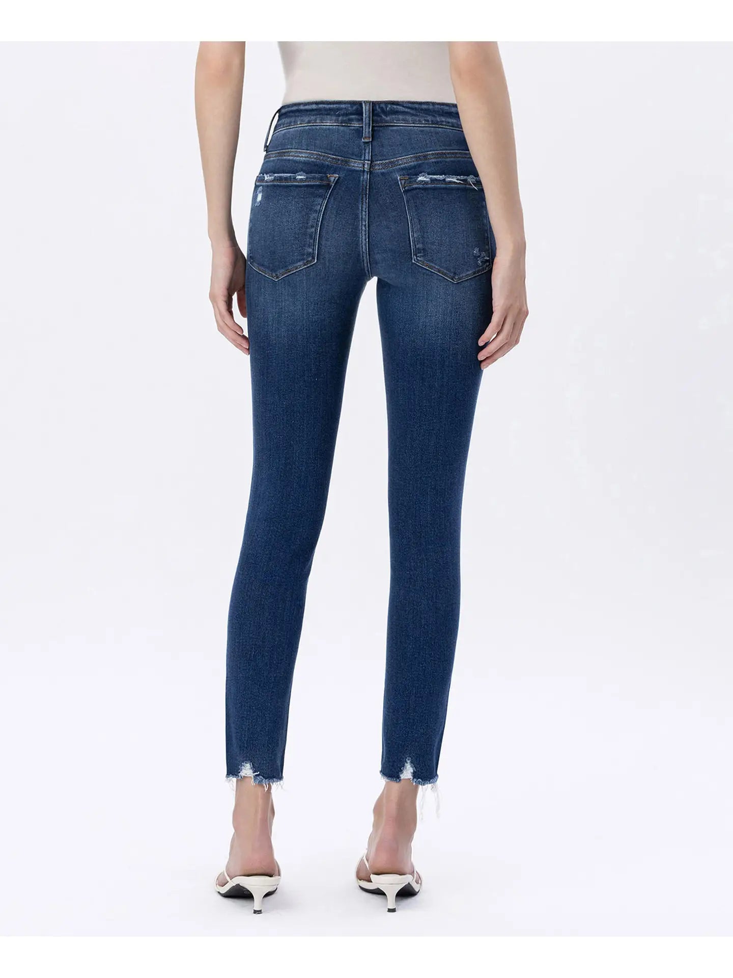 Mid Rise Raw Distressed Hem Crop Skinny Jeans