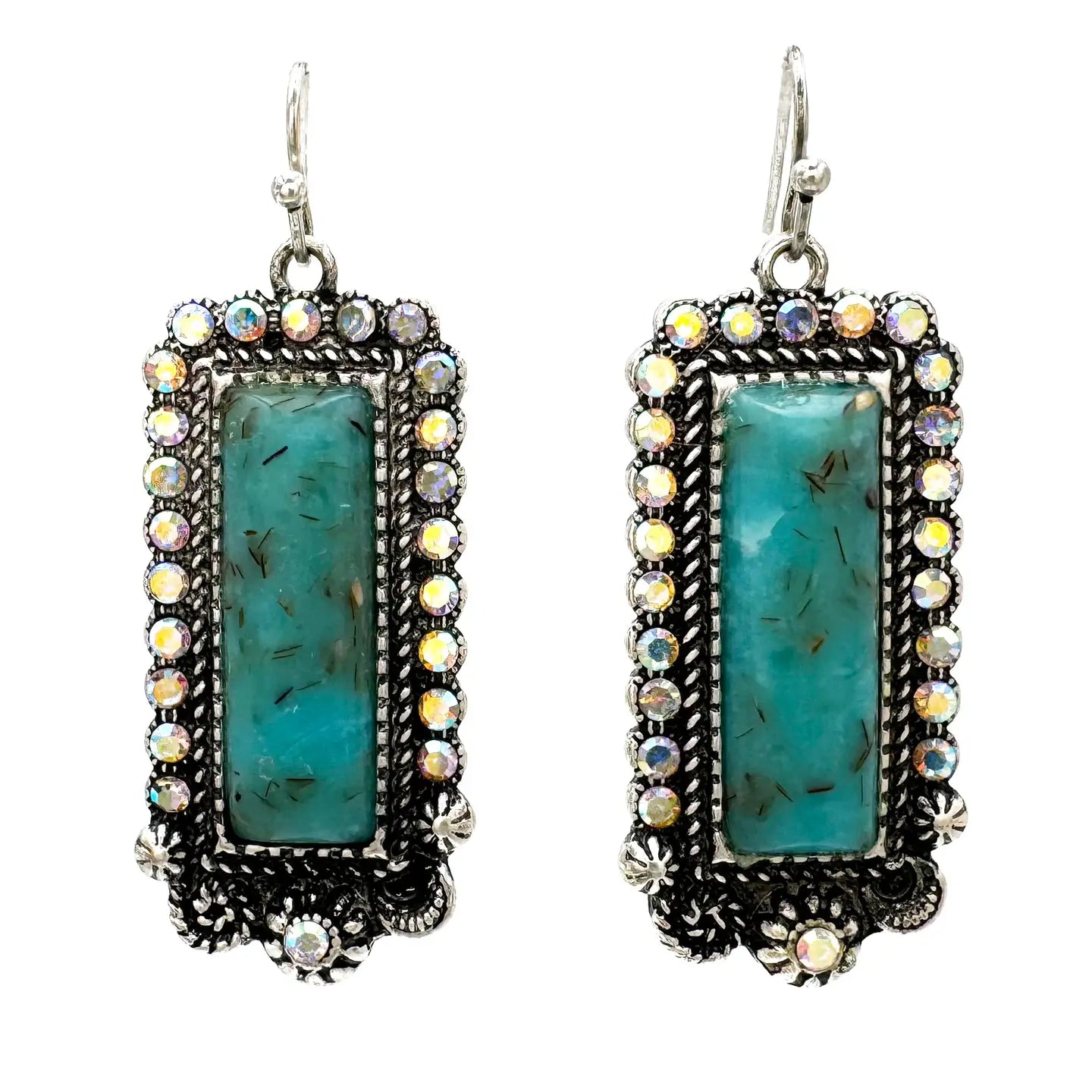 Rhinestone Turquoise Stone Western Dangle Earrings