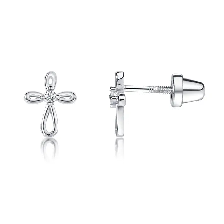 Sterling Silver Petite Cross Earrings