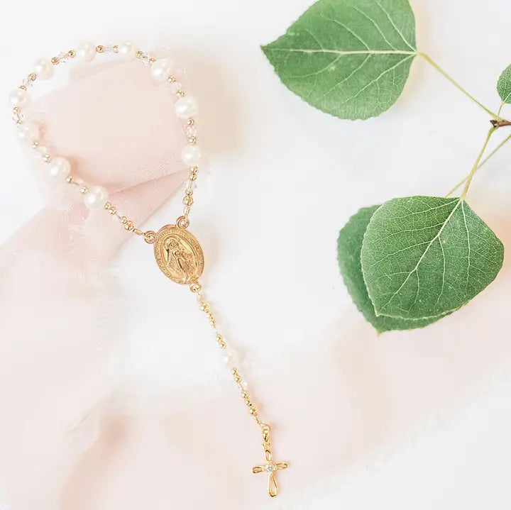 Gold-Plated Sterling Silver Pearly White Baby Rosary