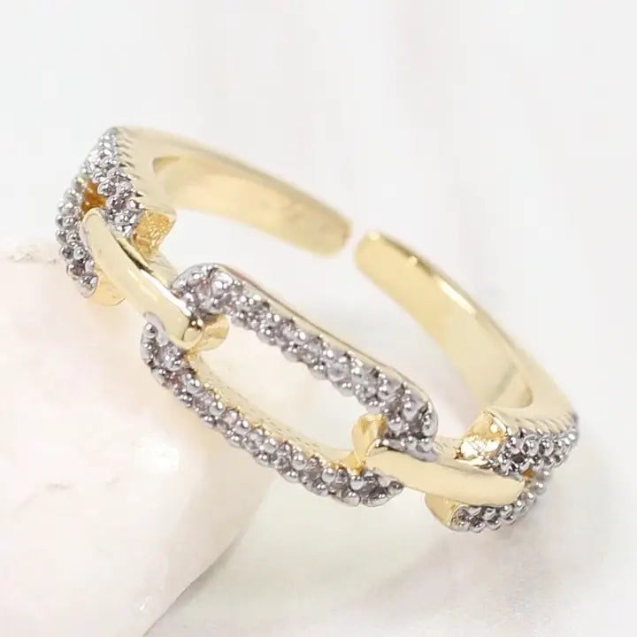 Beacon Cz Pave Link Ring - Gold