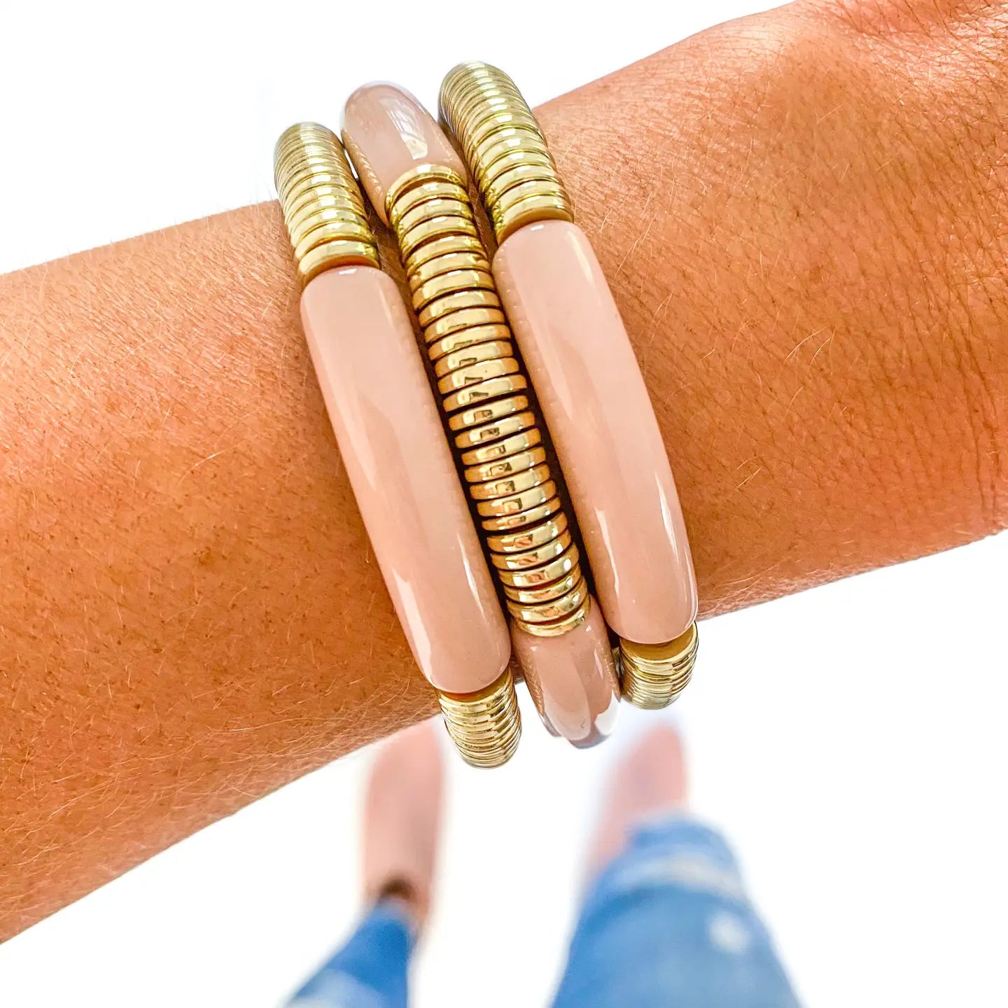ONE Blush-Gold Tube Bamboo Bangle Bracelet