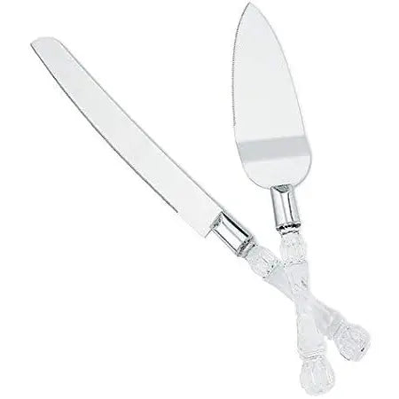 Silver Faux Crystal Knife & Server Set