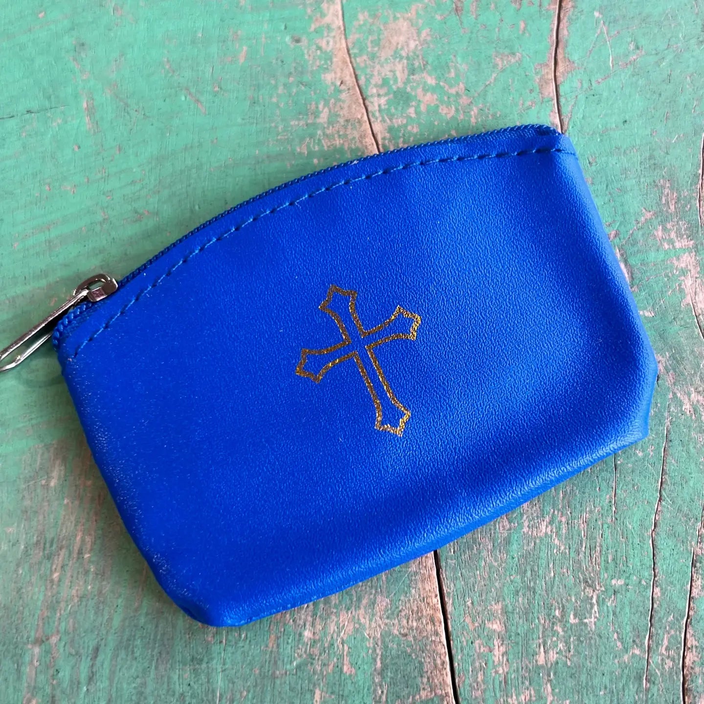 Vinyl Rosary Zipper Pouch- Blue