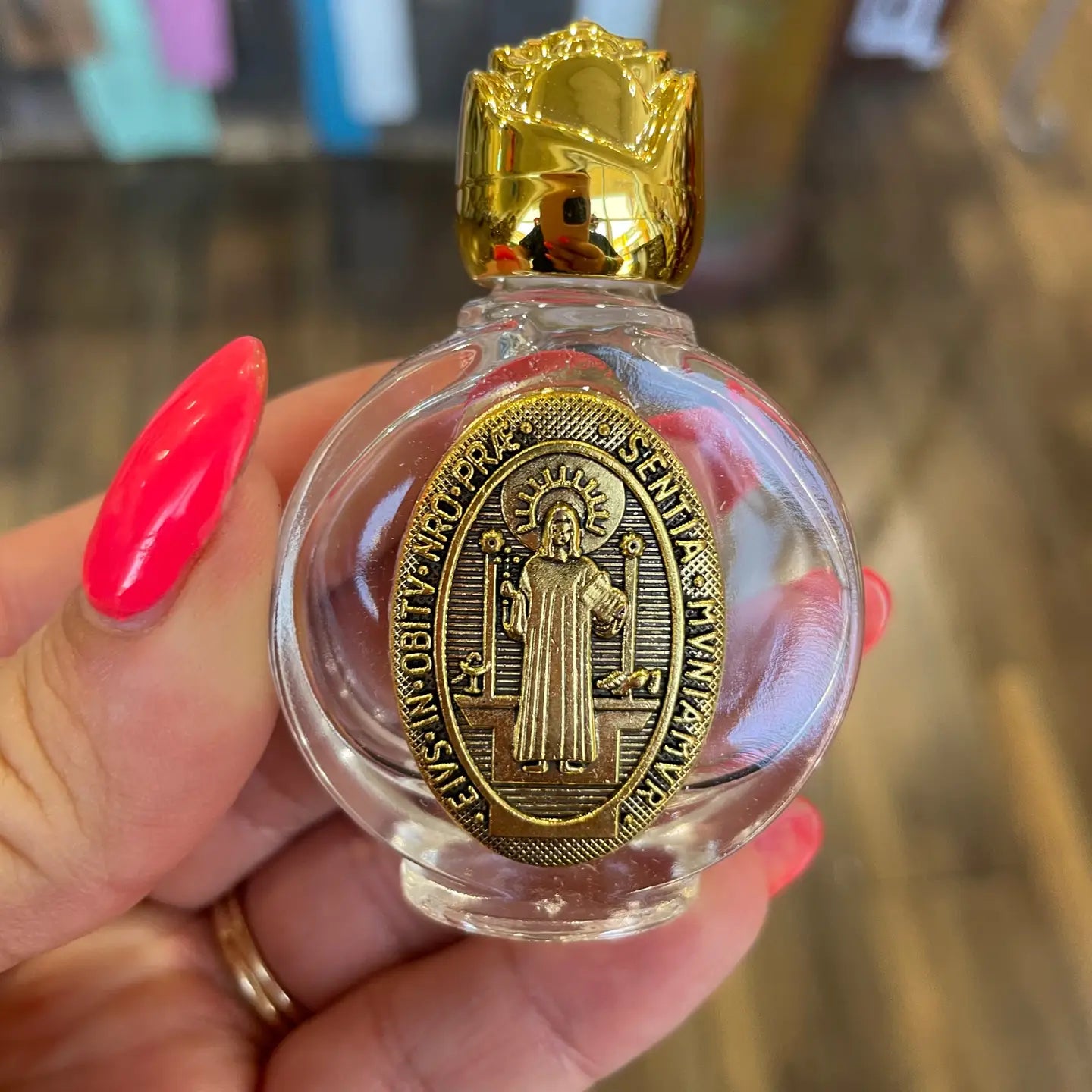Glass Holy Water Bottle - St Benedict