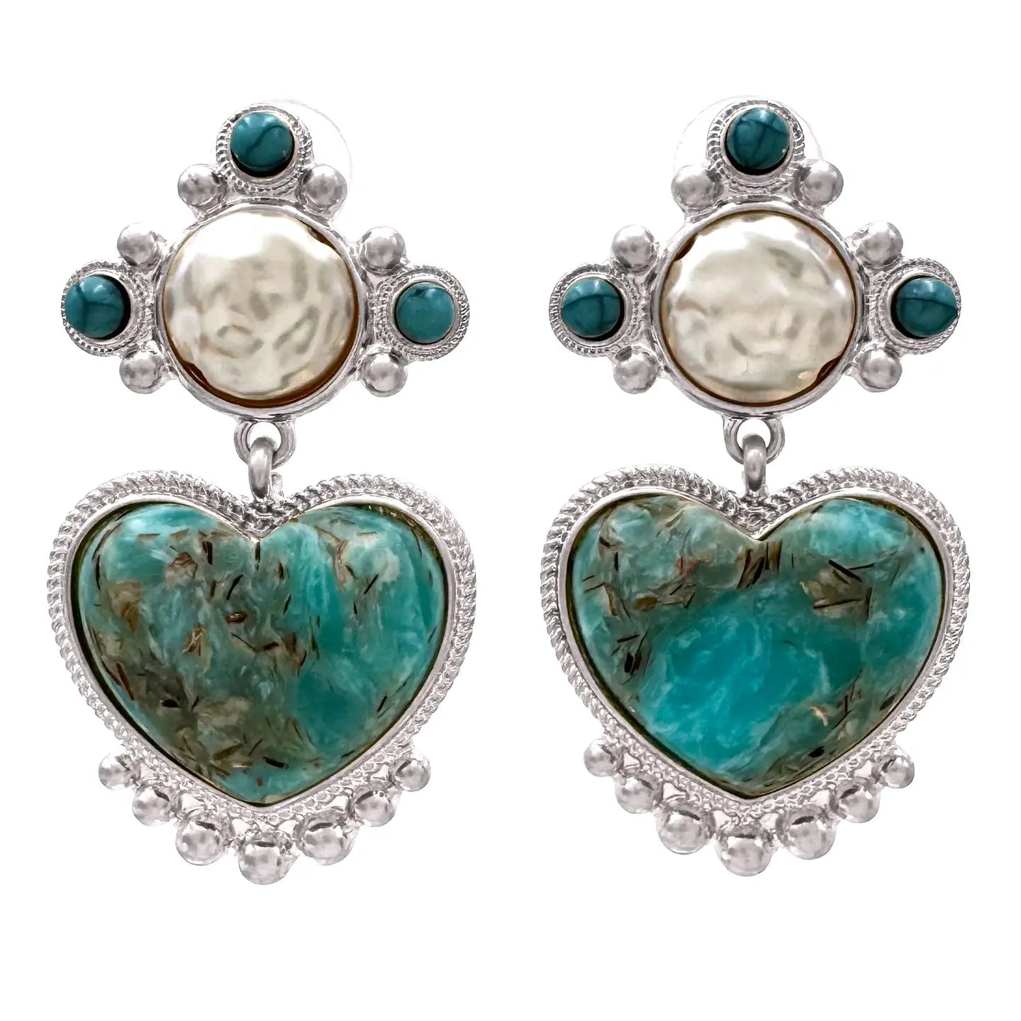 Heart with Pearl Western Fashion Earrings - Silver