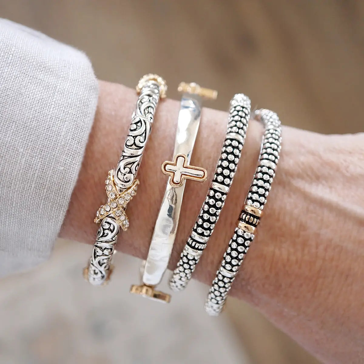 Luna Links – Silver Boho Bangles Collection - Crosses