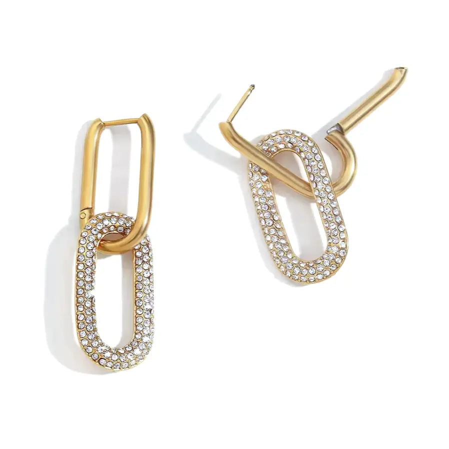 Cz Oval Link Dangle Earrings Waterproof