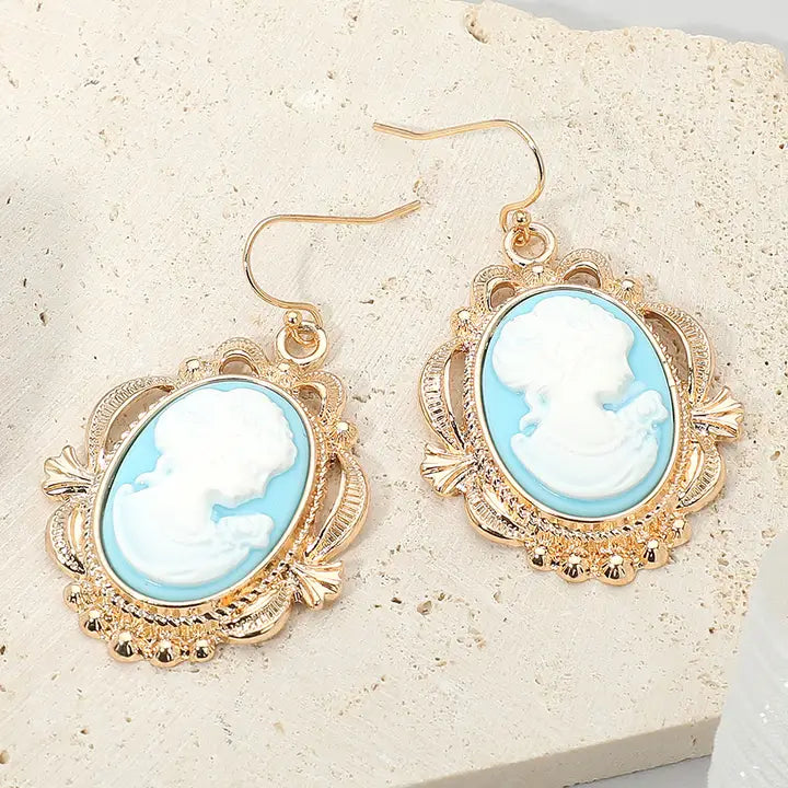 Bold Cameo Drop Dangle Earrings