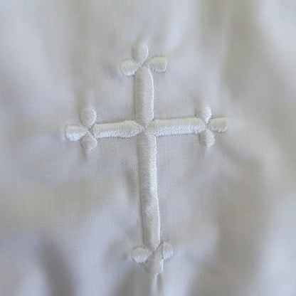 Embroidered Cross Christening Bib with Scallop Edge