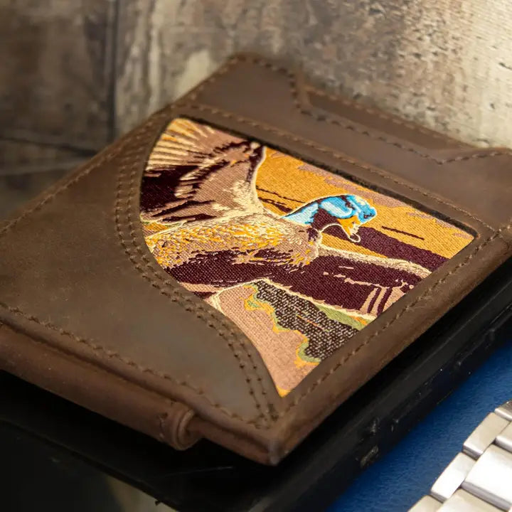 Mallard Men's Magnetic Front Pocket Woven Patch Leather Wallet
