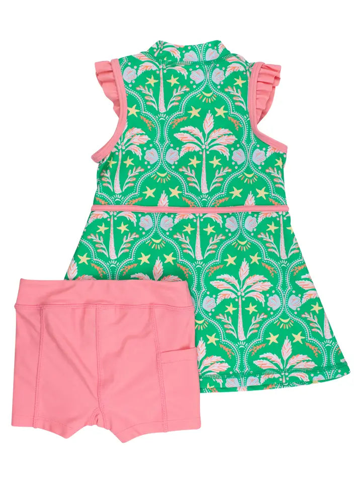 Coconut Cabana Flutter Sleeve Active Dress & Biker Short Set