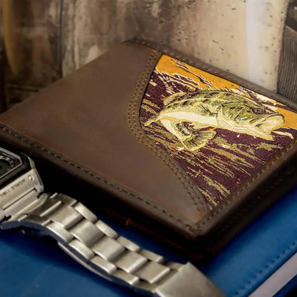 Bass Men's Bifold Woven Patch Leather Wallet