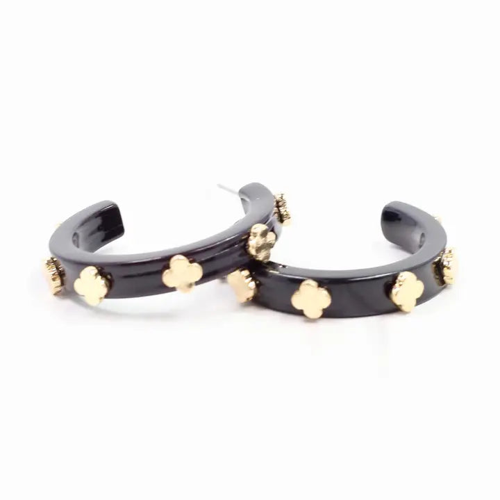 Bellamy Clover Hoop Earring Black - Caroline Hill