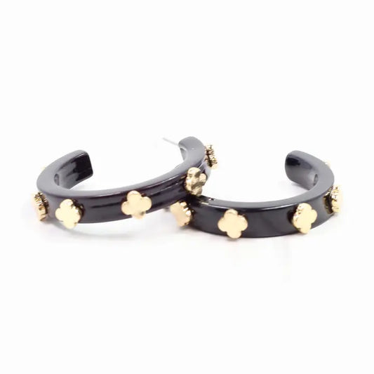 Bellamy Clover Hoop Earring Black - Caroline Hill