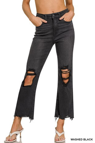 Midnight Rebel Washed Distressed Knee And Hem Pants