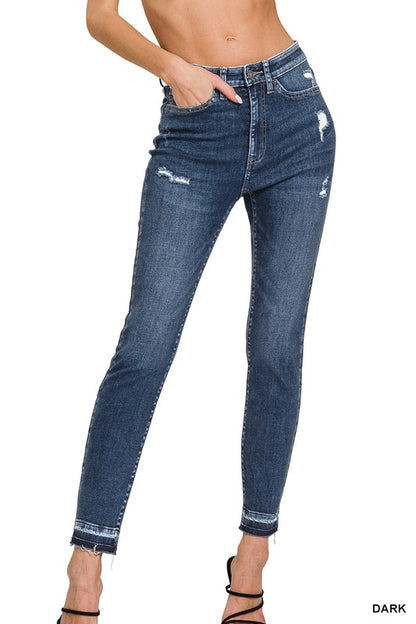 Riverbend Distressed Denim High Rise Cropped Skinny Denim Pants