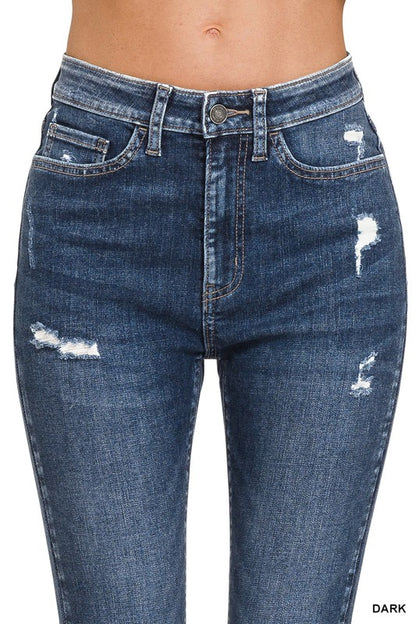 Riverbend Distressed Denim High Rise Cropped Skinny Denim Pants