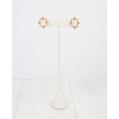 Hillsbon Mother of Pearl Square Stud Earrings - Gold