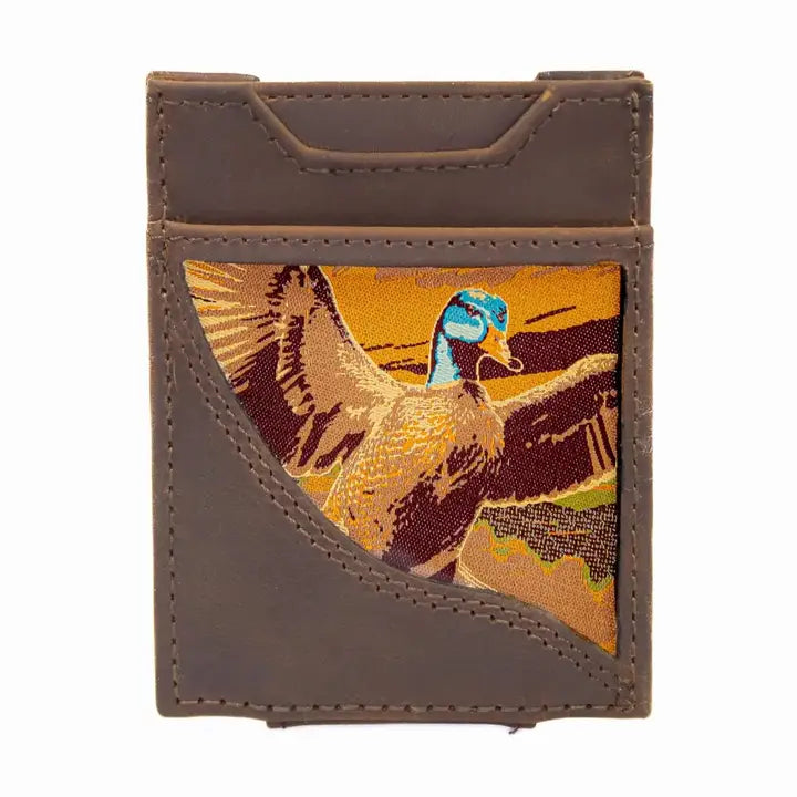 Mallard Men's Magnetic Front Pocket Woven Patch Leather Wallet