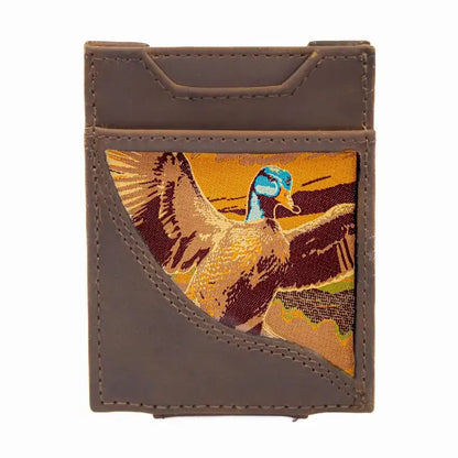Mallard Men's Magnetic Front Pocket Woven Patch Leather Wallet