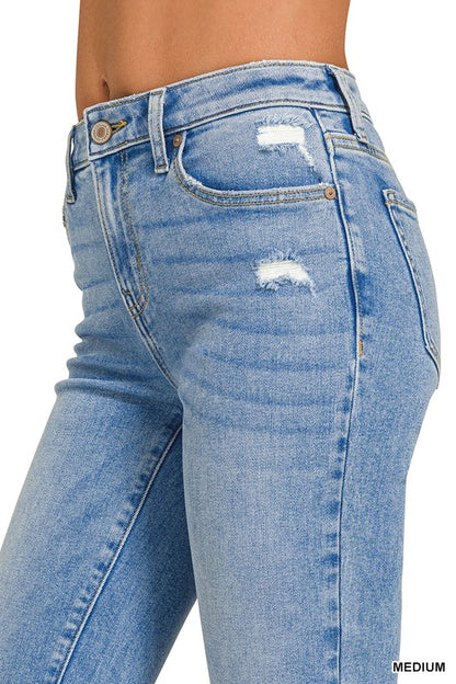 Medium Washed Kick Crop Flare Denim Pants