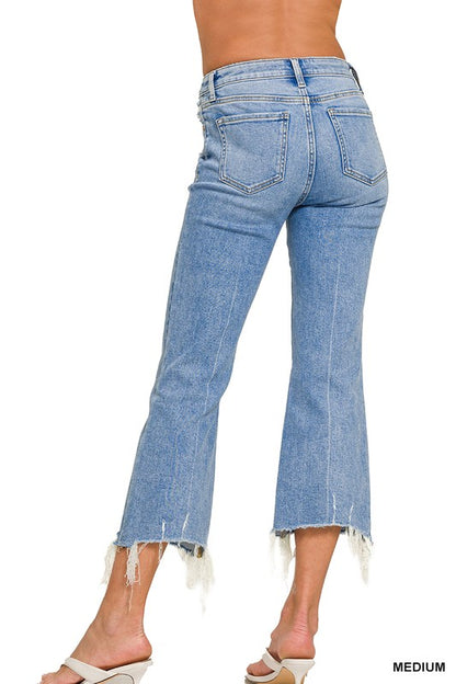 Medium Washed Kick Crop Flare Denim Pants