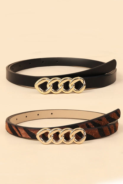 Chain Buckle Fashion Belt- Brown