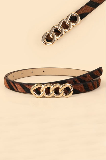 Chain Buckle Fashion Belt- Brown