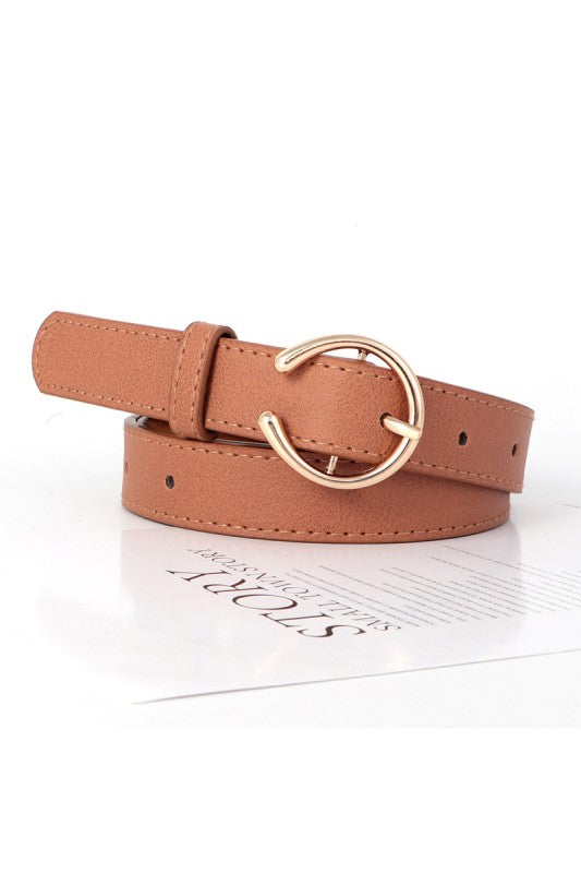 Open Circle Pin Buckle Fashion Belt - Camel