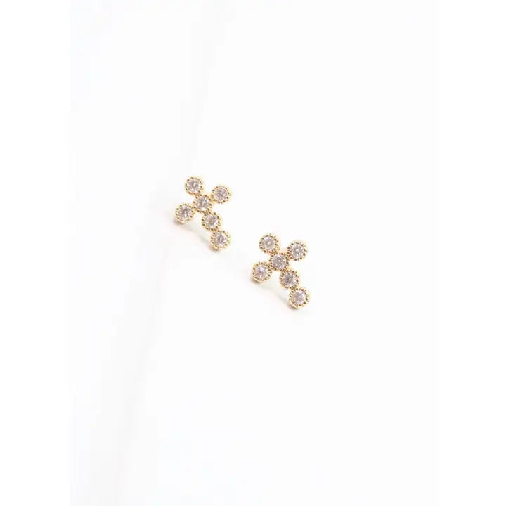 Francoise Cz Cross Earring Gold - Caroline Hill