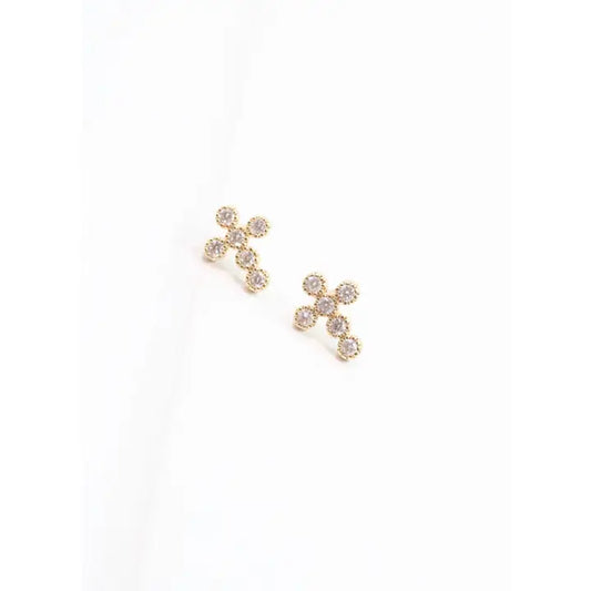 Francoise Cz Cross Earring Gold - Caroline Hill