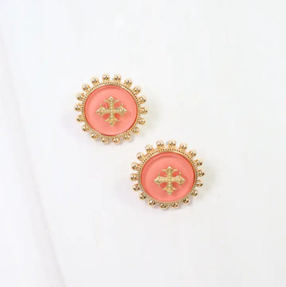 Caroline Hill - Kempsey Coin Stud Earring - Coral
