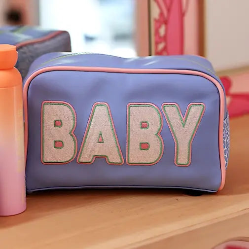 'BABY' Embroidered Handle Bag - (Periwinkle/Coral)