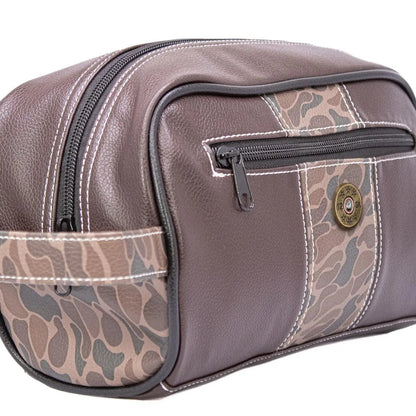 Shot Shell Pebble Old School Camo Men's Toiletry Bag - Brown