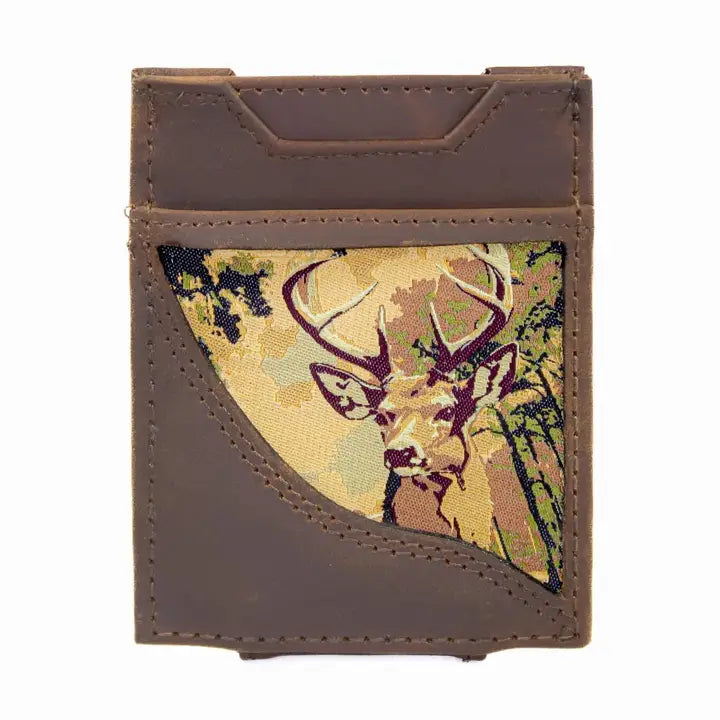 Buck Men's Magnetic Front Pocket Woven Patch Leather Wallet