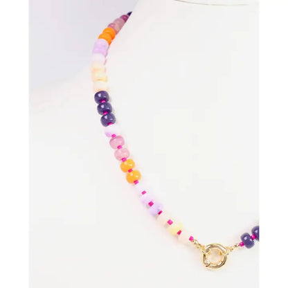 Iris Candy Beaded Necklace - Purple + Orange